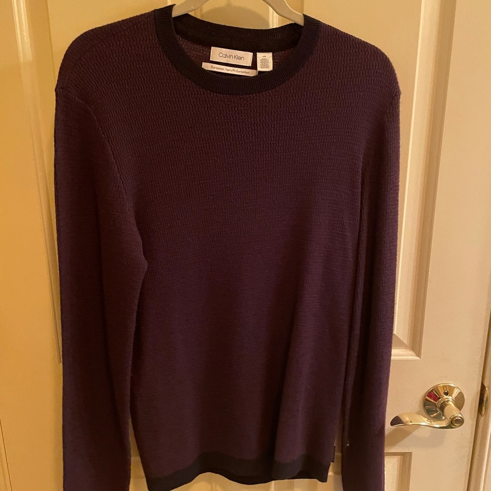 Calvin Klein Euro Yarn Sweater - Prple/Blk - Large